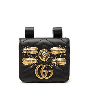 Gucci GG Marmont Waist Bag Black Gold Leather